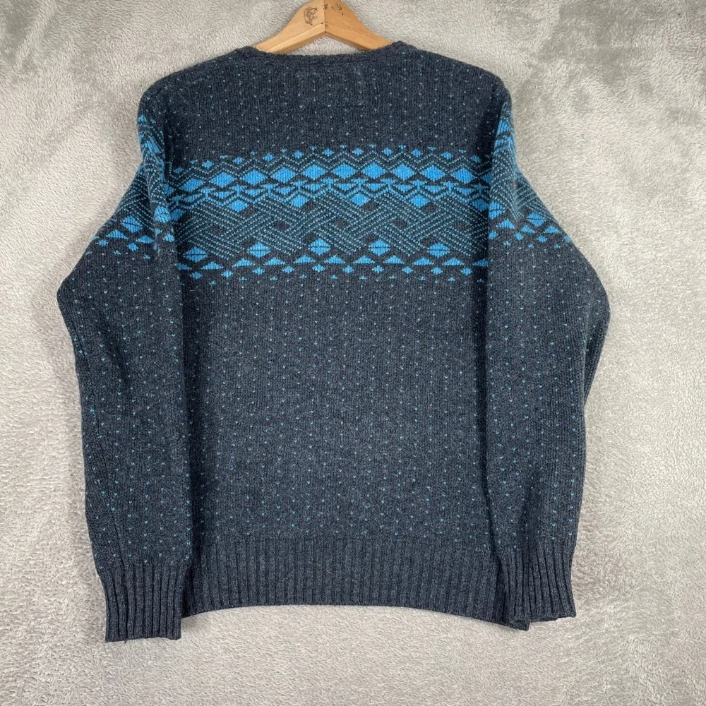 Timberland Sweater Mens Medium Gray Blue Fair Isle Lambswool Crewneck